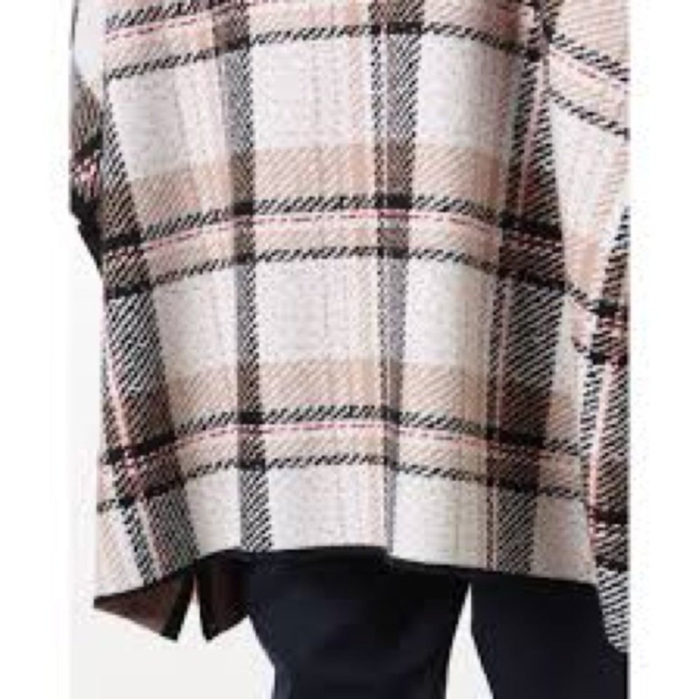 NWOT Tahari Plaid Full Zip Poncho Cape Knit Sweater, Size S/M - Picture 3 of 10